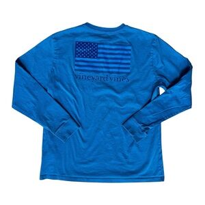 Vineyard Vines Youth XL Long Sleeve Blue American Flag Pocket Shirt Cotton